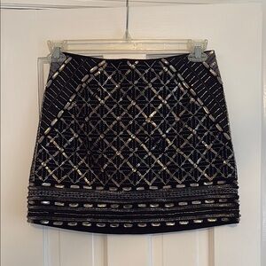 Club Monaco Elegant Black and Silver Mini Skirt